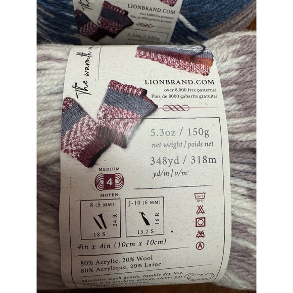 Lion Brand Wool Ease Fair Isle Yarn 3‎ Skeins Denim/Lilac Knitting Crochet Craft - Picture 4 of 6